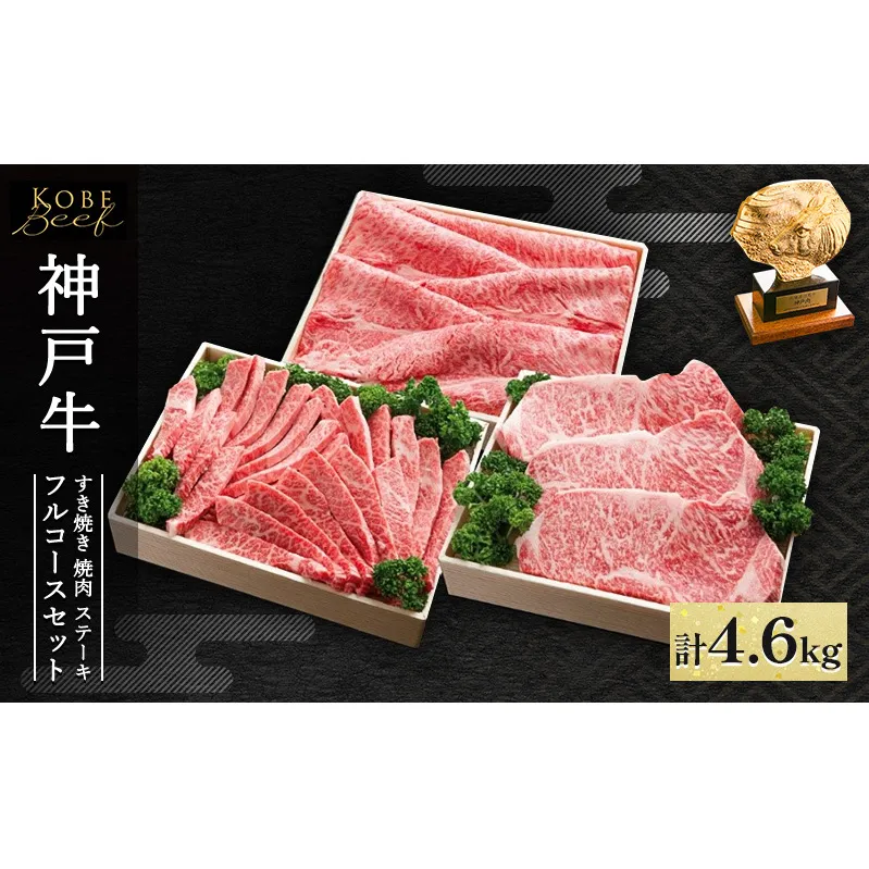 神戸牛 フルコースセットB 計4.6kg AKFC30[ 肉 牛肉 神戸ビーフ すき焼き しゃぶしゃぶ 焼肉 ステーキ ] 