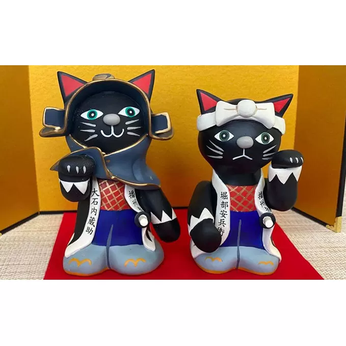 The 47Black Cats Planning 招き猫 大石内蔵助＆堀部安兵衛 インテリア キャラクター 黒猫キャラクター 黒猫人形 セラミック 