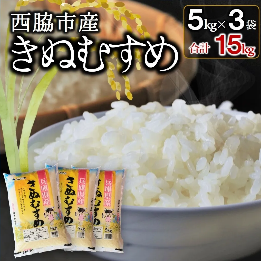 西脇市産【ブランド米 きぬむすめ】15kg（精米5kg×3袋）（29-12）