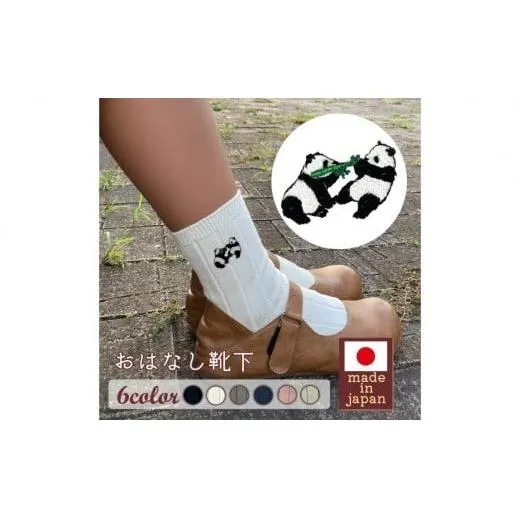 おはなし靴下 ギフトボックス 双子のパンダ レディース アイボリー