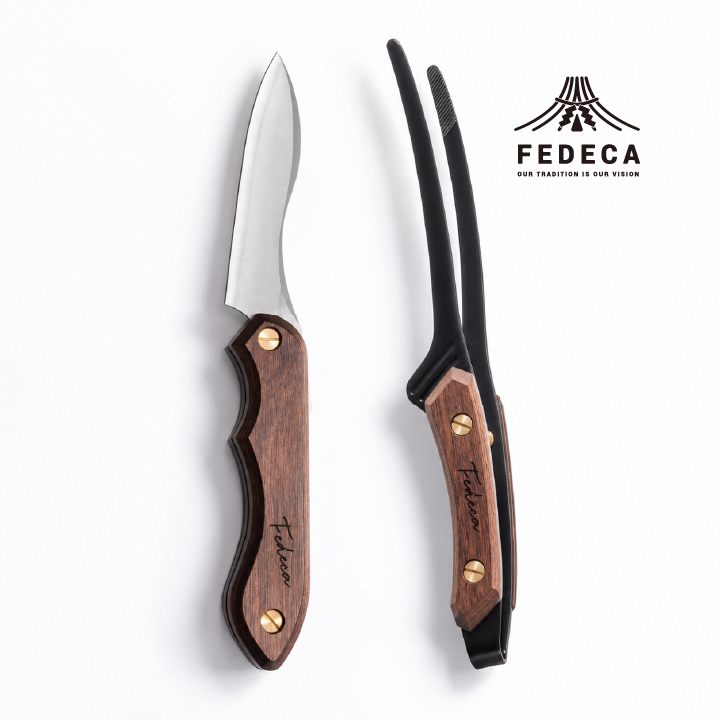 【FEDECA】折畳式料理ナイフ&クレーバートングセット プレーンブラウン 【001104・001105】