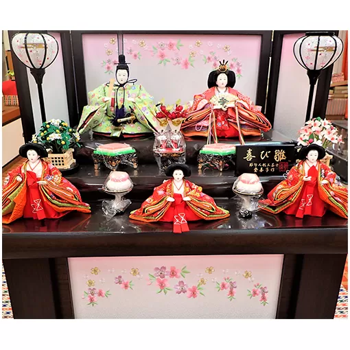雛人形　京三五5人「焼桐刺繍桜」オリジナル収納箱　No.35-804 インテリア 装飾品 お雛様 