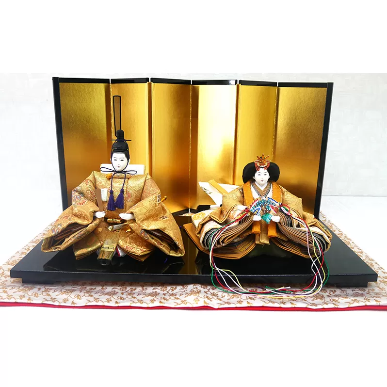 雛人形 京三五親王「正絹袋帯～GOLD～」オリジナル金襴敷 No.35-514 お雛様 桃の節句 インテリア 女の子 初節句 孫 娘 贈り物 お祝い プレゼント コンパクト 
