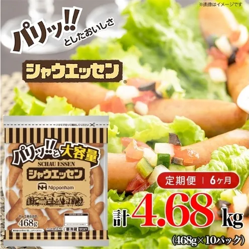 定期便 シャウエッセン 大袋468g×10袋 計4.68kg【6か月お届け】 日本ハム 工場直送 ウインナー 朝食 昼食 夕食 お弁当 小分け 使い切り ふるさと納税