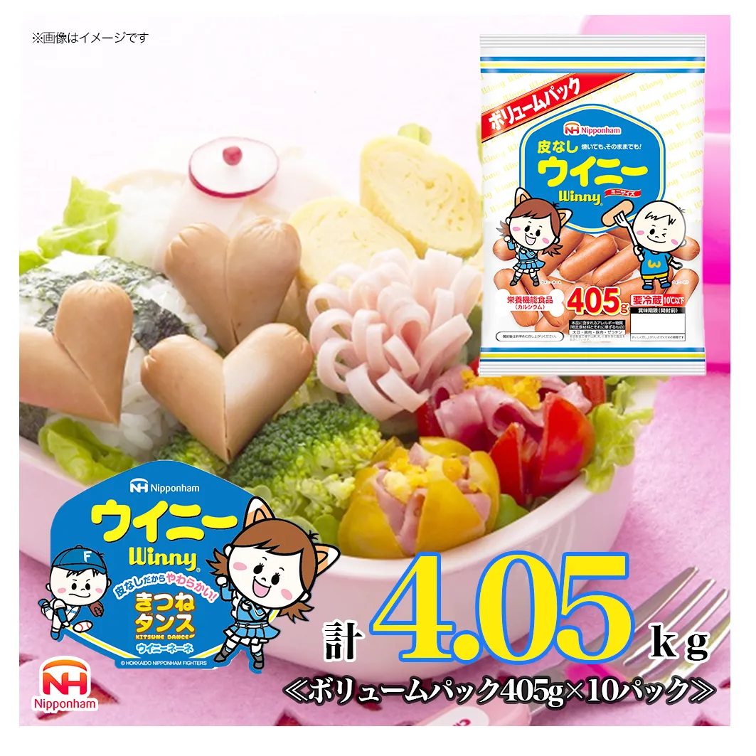 定期便 皮なしウイニー 大袋405g×10袋 計4.05kg【6か月お届け】 日本ハム
