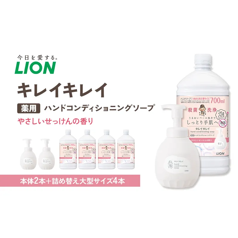 キレイキレイ薬用ハンドコンディショニングソープ（本体2本＋替大型4本）やさしいせっけんの香り