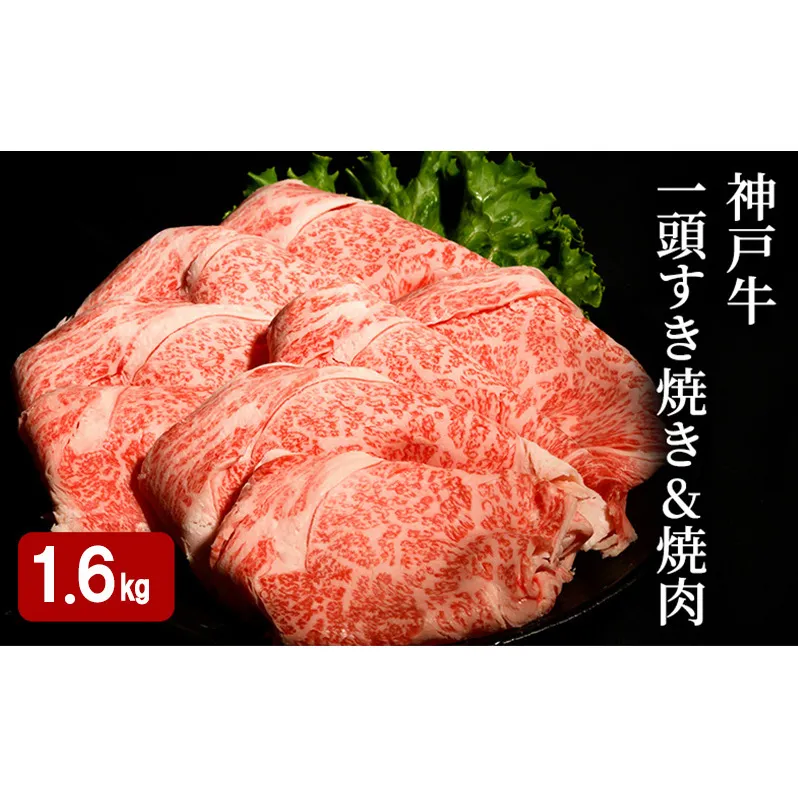 神戸牛 一頭 すき焼き & 焼肉 計 1.6kg （ ロース ・ もも ・ かた ・ ばら 各400g）