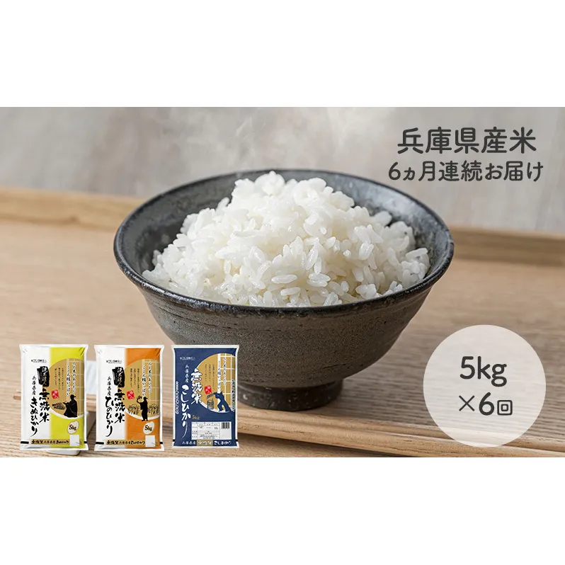 【6ヵ月連続お届け】精米人一押し!兵庫県産無洗米5kg×1袋 食べ比べ 定期便 お米 コシヒカリ ヒノヒカリ キヌヒカリ 6ヶ月 6回