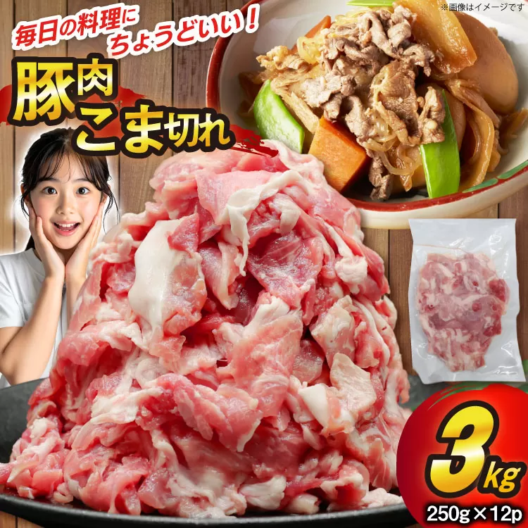豚肉 こま切れ 250g 12p 計3kg [司フーズ・システム 兵庫県 三田市 3d28bdy500010] 豚こま 小分け 真空パック 冷凍 セット こま 小間切れ 豚こま肉 豚小間 豚細切れ 豚小間切れ