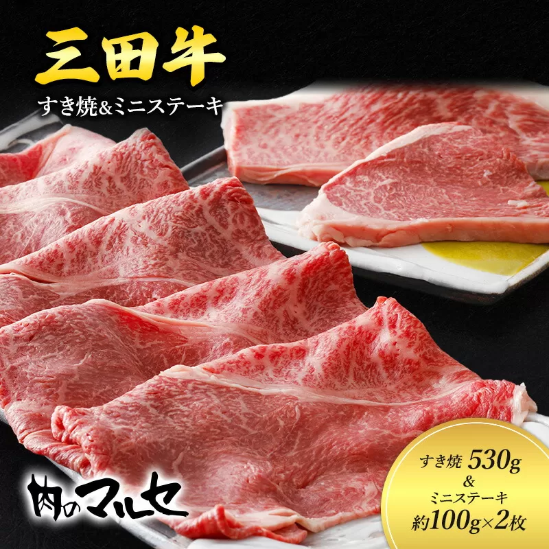 【ふるさと納税】 三田牛 すき焼 530ｇ ＆ ミニステーキ 約100ｇ×２枚 ステーキ ビフテキ 勢戸 牛肉 ギフト 肉 お祝い 但馬牛 神戸牛 三田牛 数量限定 訳あり ふるさと納税 ふるさと 人気 おすすめ 送料無料 兵庫県 三田市 [3d28bae610003]