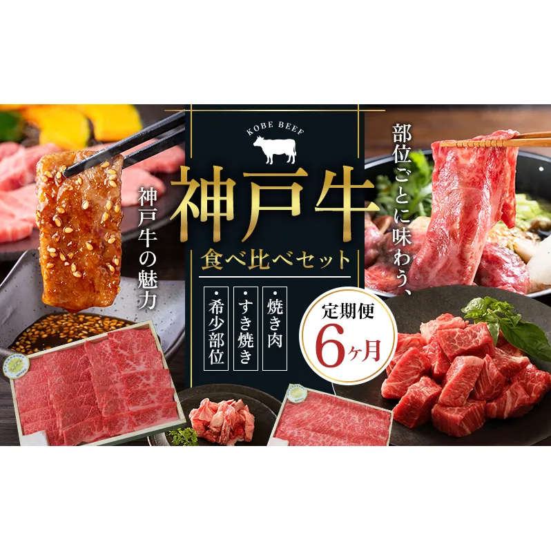 神戸牛 定期便 6ヶ月 すき焼き用セット 焼肉用セット すき焼き用＆すじ肉  希少部位 焼肉セット サイコロステーキ