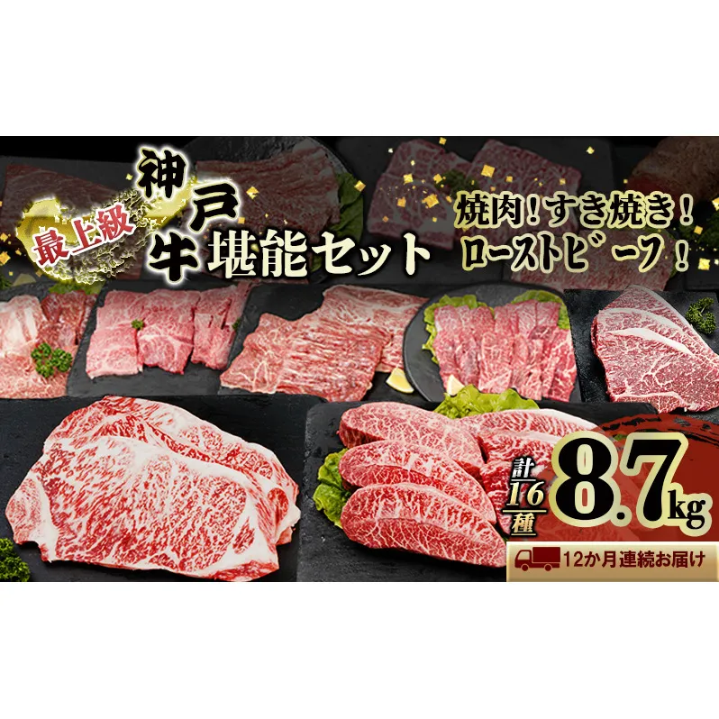 神戸牛 12か月 定期便 連続お届け ブランド牛 ステーキ しゃぶしゃぶ  焼肉 セット 小分け 牛肉 高額 高額寄附 ローストビーフ 神戸ビーフ 