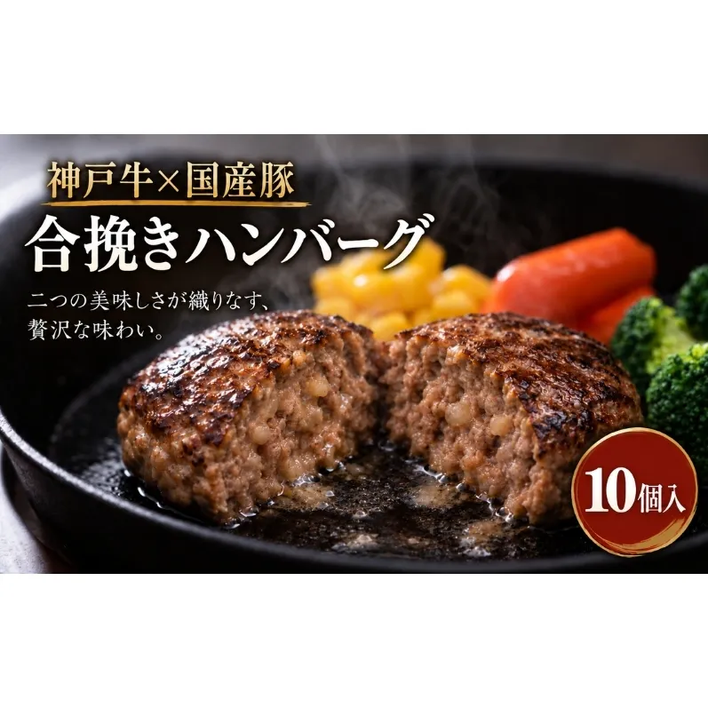 神戸牛 牛肉 豚肉 合い挽き 生ハンバーグ 10個入 小分け 帝神志方 国産 和牛 豚 冷凍 グルメ 肉汁 ハンバーグ 神戸ビーフ 但馬牛 最短4日以内発送