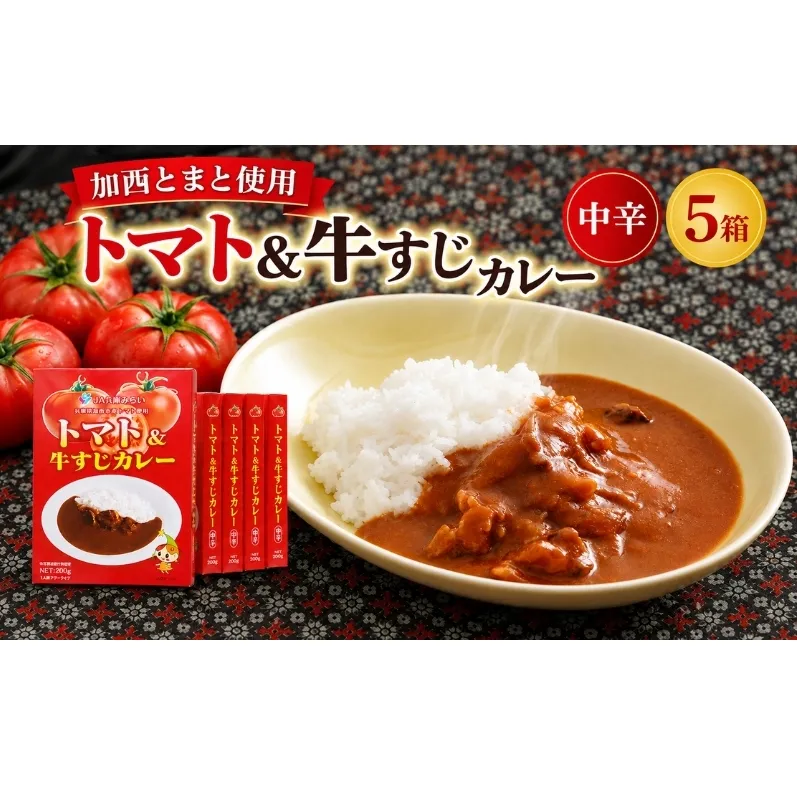 「加西産とまと」を使ったトマト & 牛すじカレー レトルトカレー 5箱 カレー 中辛 野菜/とまと やさい セット