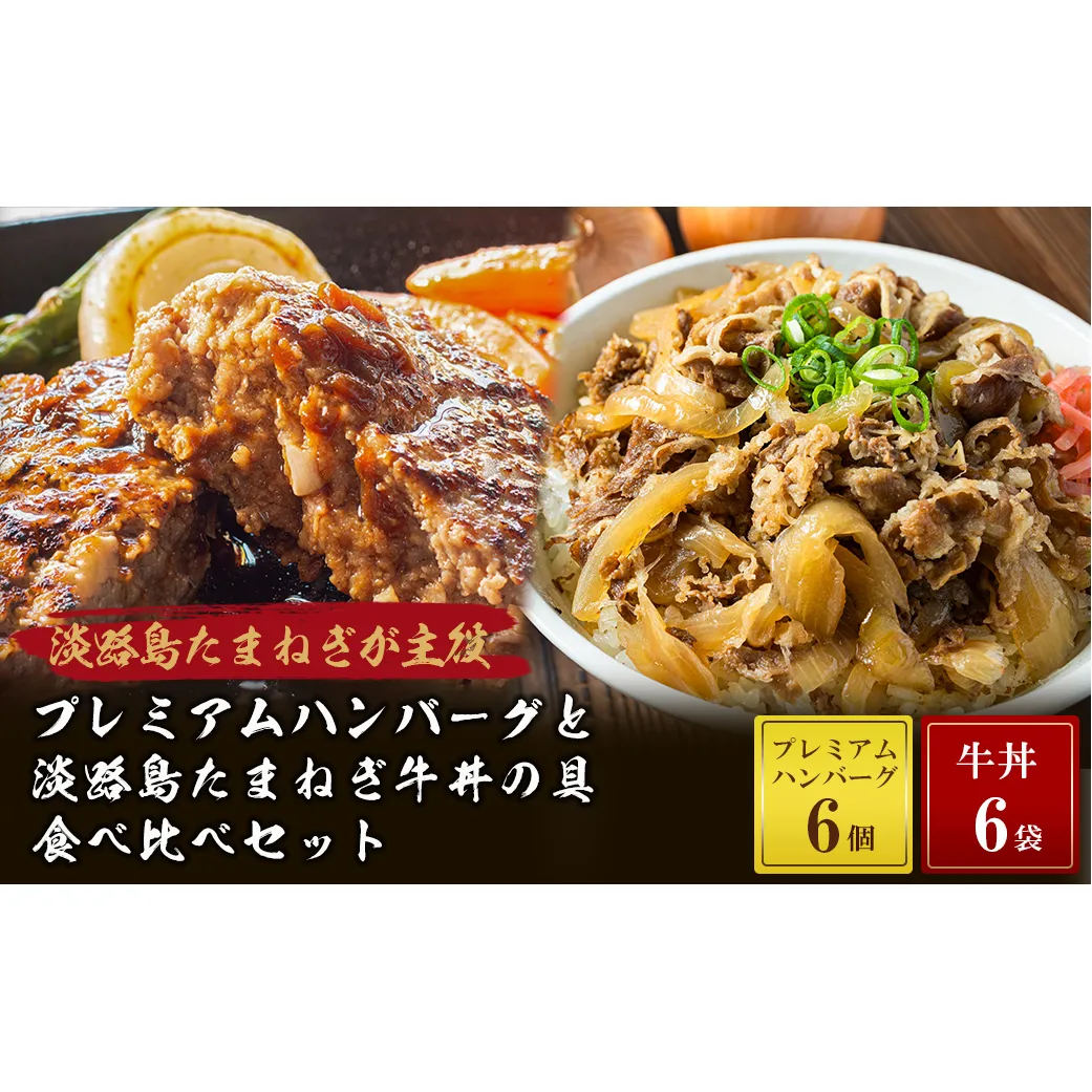 プレミアムハンバーグとたまねぎ牛丼 食べ比べセット　　[冷凍食品 牛肉100%]