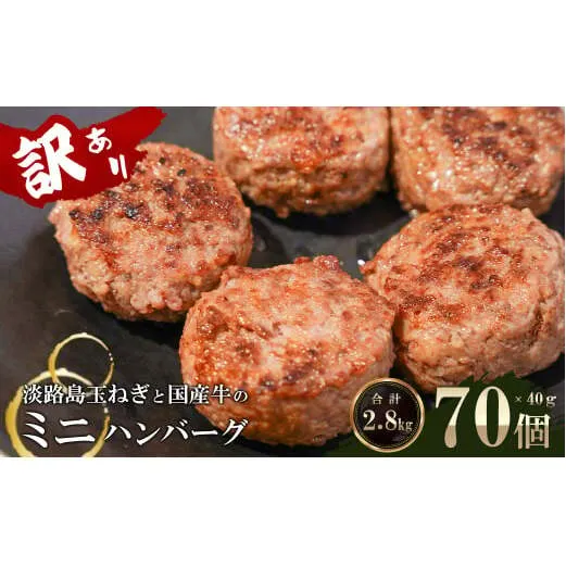 訳アリ 淡路島玉ねぎと国産牛のミニハンバーグ2.8kg　40ｇ×70個　　[訳あり ハンバーグ お弁当 訳あり ハンバーグ 合挽 ハンバーグ 生ハンバーグ 訳あり]
