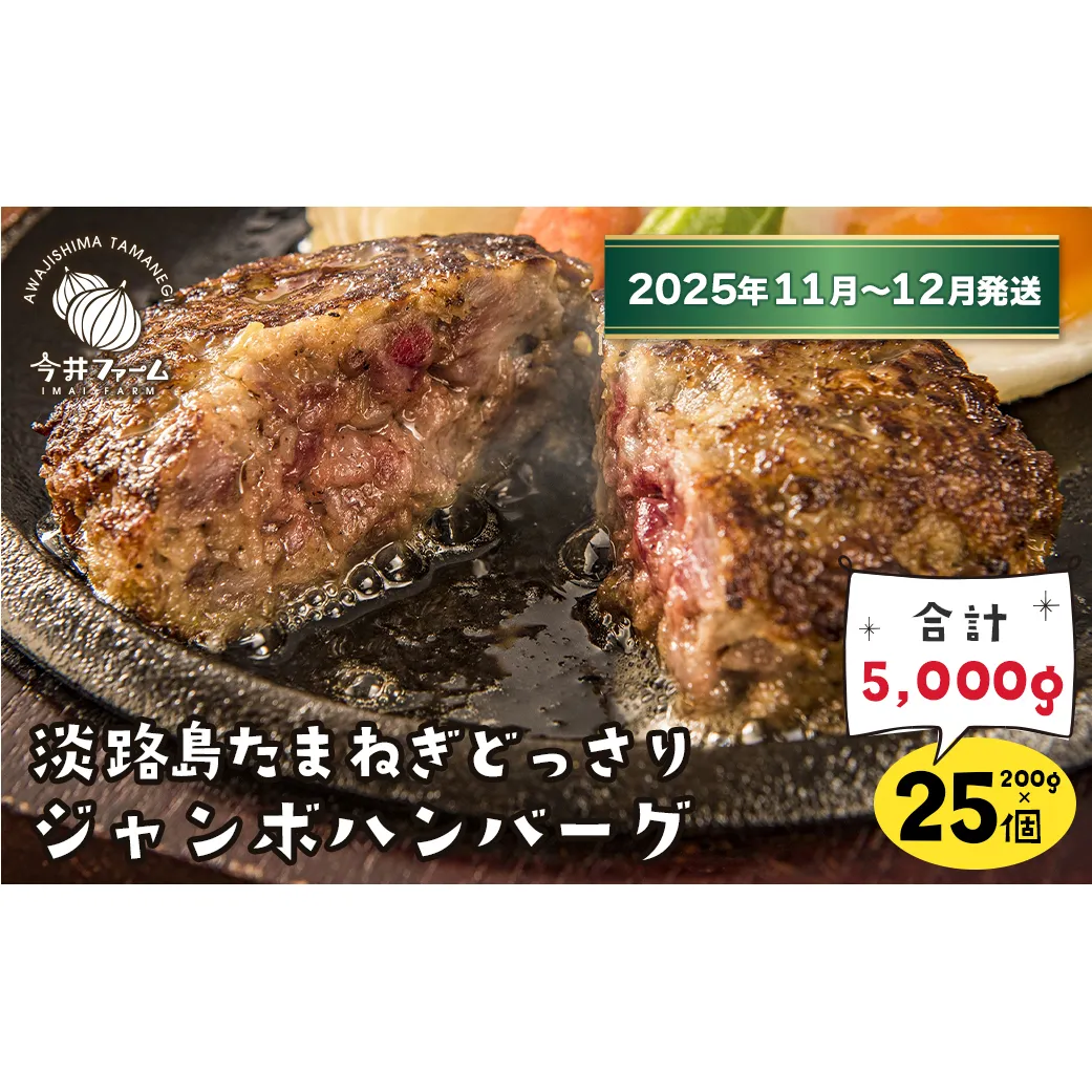 淡路島たまねぎどっさりジャンボハンバーグ 200g×25個【2025年11月～12月発送】