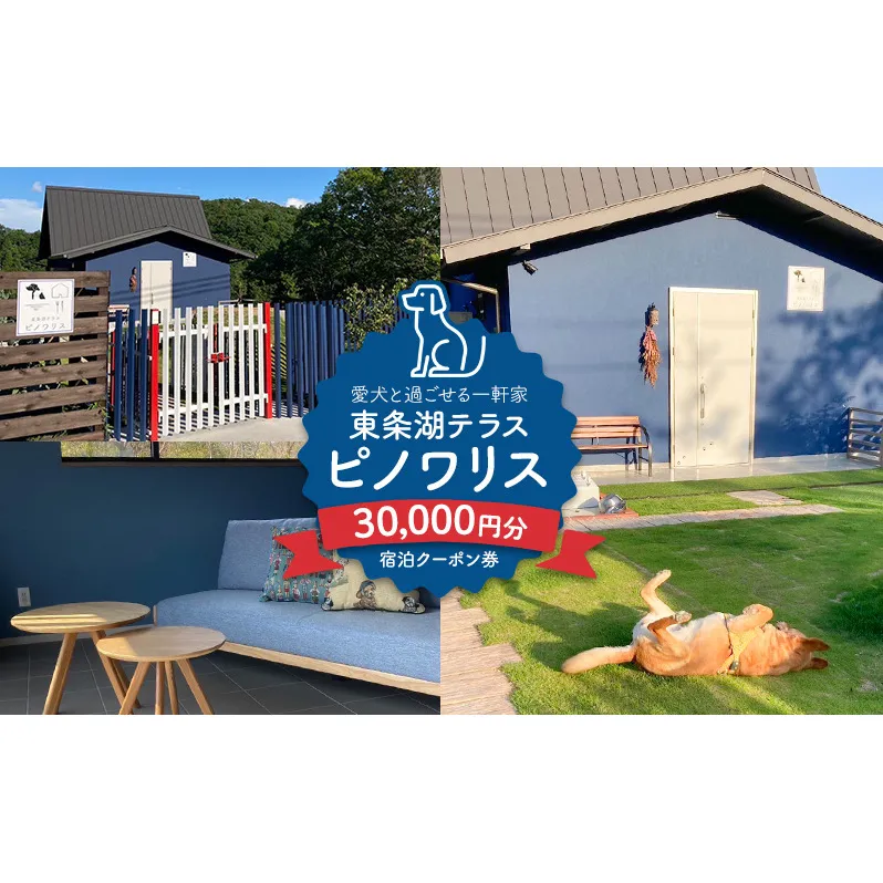 東条湖テラス ピノワリス 宿泊クーポン券 3万円分 愛犬と過ごせる一軒家　宿泊 旅行 クーポン ドッグラン 愛犬 犬 東条湖 加東市