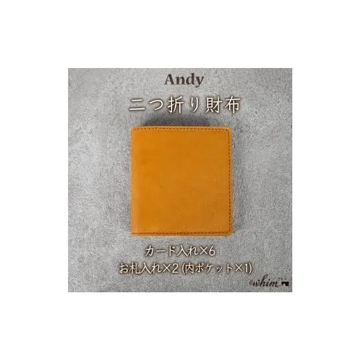二つ折り財布 Andy 日本製 革製品 本革 レザー 手作り キャメル