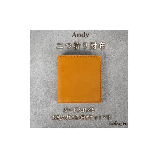 二つ折り財布 Andy 日本製 革製品 本革 レザー 手作り キャメル