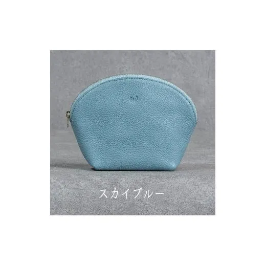 本革 ラウンドポーチ 日本製 レザー 革製品 ポーチ 化粧ポーチ 旅行 トラベル 出張 Liete WH-22 スカイブルー