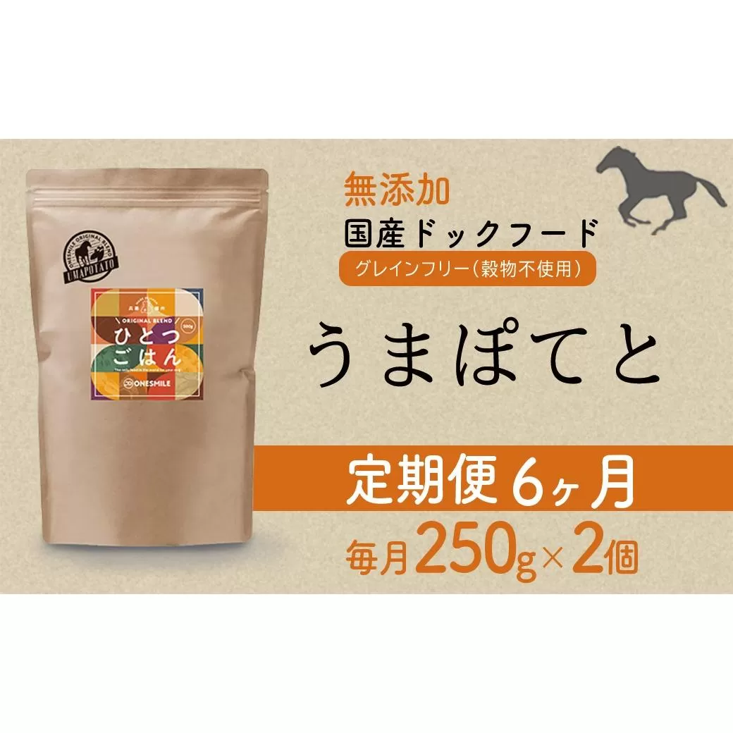 【定期便6か月】愛犬ごはん【ひとつごはん】うまぽてと500g 250g×2 無添加 馬肉 厳選素材 ドッグフード