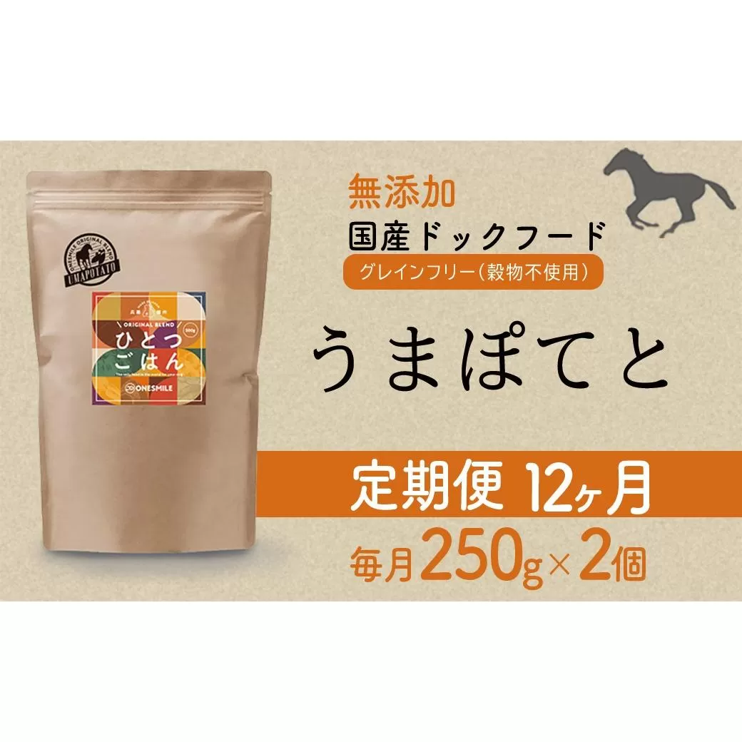 【定期便12か月】愛犬ごはん【ひとつごはん】うまぽてと500g 250g×2 無添加 馬肉 厳選素材 ドッグフード