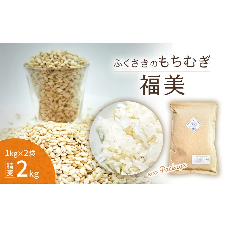 ふくさきのもちむぎ「福美」精麦1kg×2袋 2kg eco Package エコパッケージ