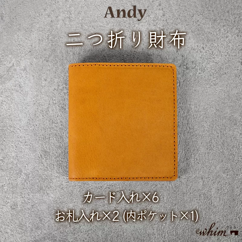 二つ折り財布 Andy 日本製 革製品 本革 レザー 手作り キャメル