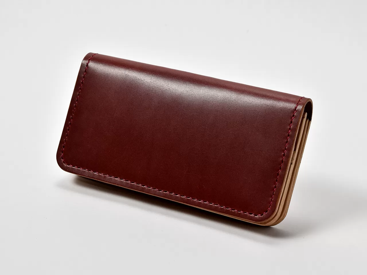 本革 手縫いウォレット日本製 レザー 革製品 高級 Bliss ピット鞣し WH-15 レッドブラウン