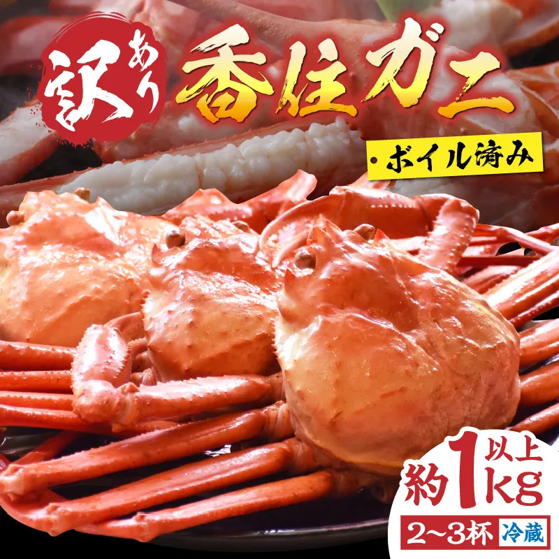 〈カンテレ「やすとも・友近のキメツケ！」で紹介！〉訳あり 香住ガニ 浜茹で 2～3杯 約1kg以上 1～2本指落ち 冷蔵【令和8年10月以降発送予定】TVで紹介 国産 香住 日本海 カニ かに 蟹 爪 身 脚 しゃぶ ベニ ズワイガニ 紅 べに ずわいがに 訳あり ご自宅用 大人気 おすすめ 兵庫県 香美町 丸近 19-09