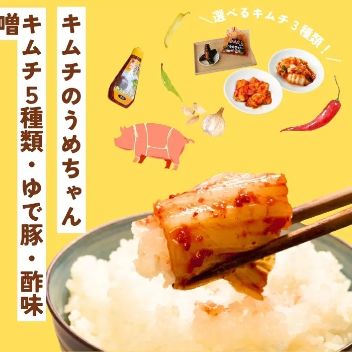 キムチ3種類・ゆで豚・酢味噌 キムチのうめちゃん 奈良県 奈良市 なら 16-006