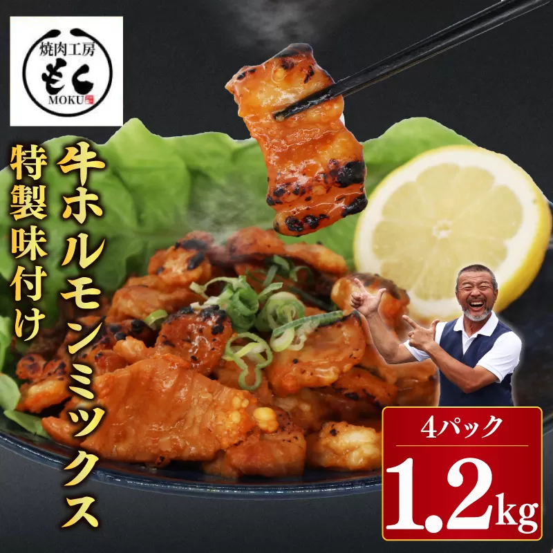 牛ホルモンMIX 1.2kg 牛肉 味付け おいしい 小分け 個包装 冷凍 焼肉工房もく 9-020