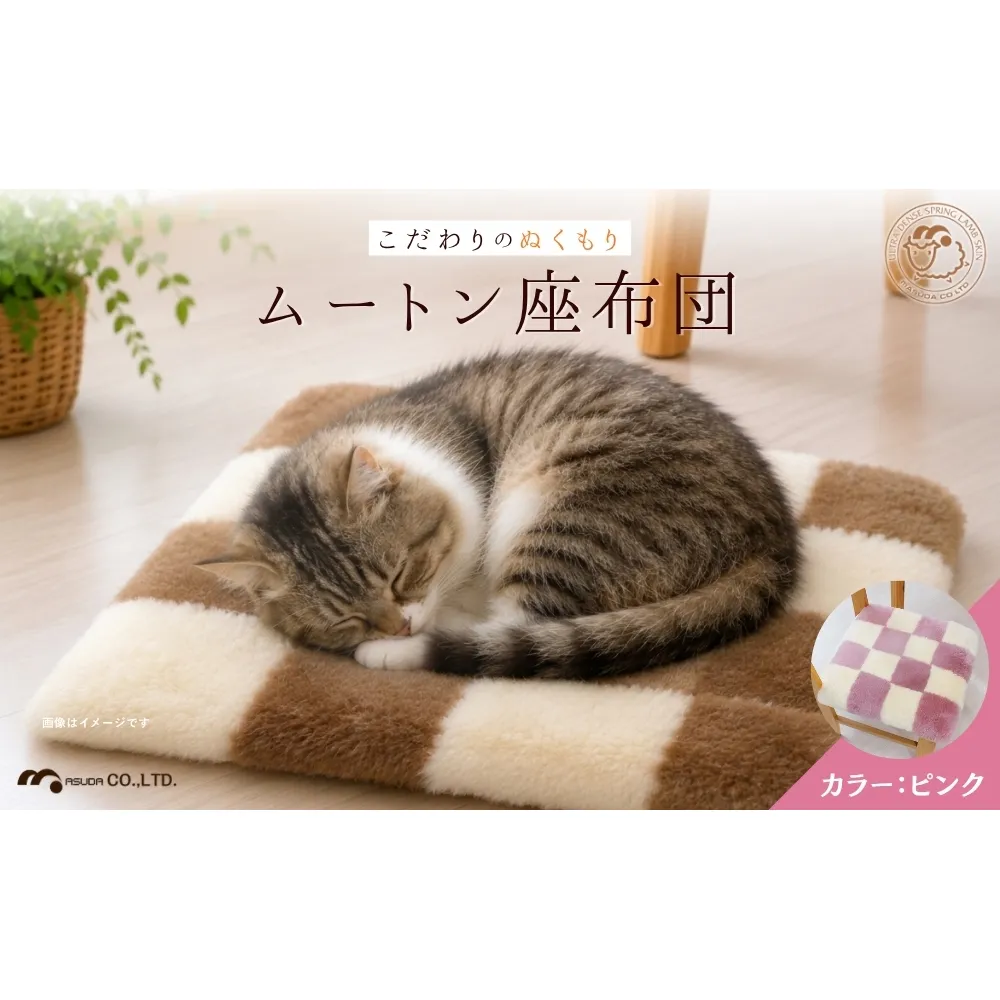奈良 (株)マスダ製 ムートン座布団 チェック柄 ピンク 40cm×40cm/ ムートン 羊毛皮 羊毛 スプリングラム 100%使用 座布団 ラグ インテリア オールシーズン 通年 贈り物 プレゼント 誕生日 記念日 株式会社マスダ 奈良県 宇陀市 ふるさと納税
