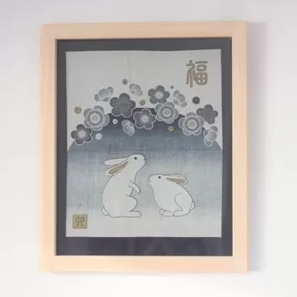 木製額　うさぎ　41cm×49cm×3cm／sora sora　ひのき　桧　手作り　フレーム　額　布製生地入り　奈良県　宇陀市