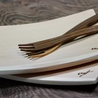 木曽檜　デザートプレート　２枚セット／津田瑞苑　木製　ひのき　食器　カトラリー　フォーク　皿　奈良県　宇陀市