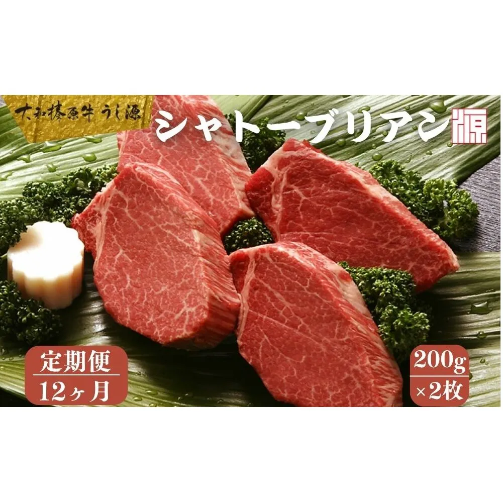 ＜定期便 12ヶ月＞(冷凍) シャトーブリアン 200g×2枚 ／ふるさと納税 A5 ギフト 部位 牛肉 黒毛和牛 和牛 焼肉 ステーキ 父の日 母の日 お中元 暑中見舞い お土産 内祝い 正月 奈良県 宇陀市 うし源本店 大和榛原牛