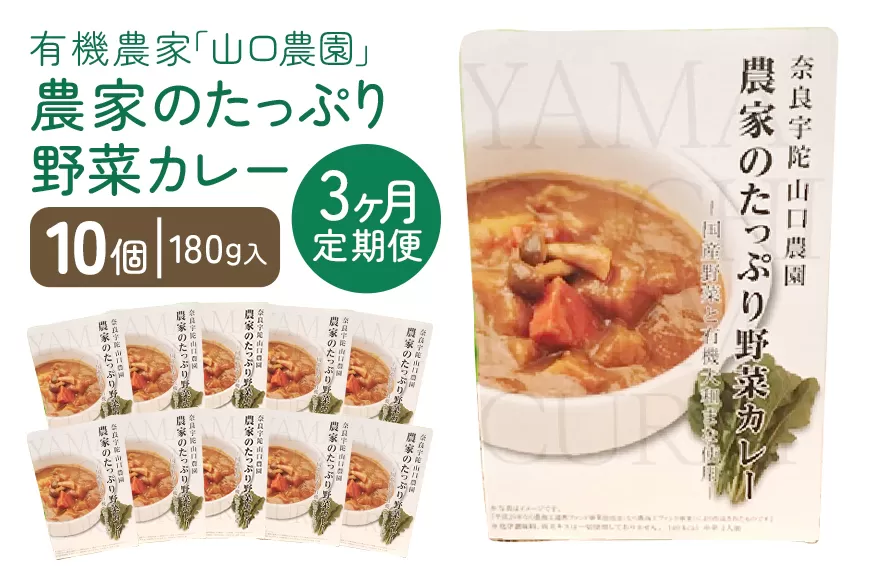 定期便 ３ヶ月 農家のたっぷり野菜カレー １０個 月１回 ／ 山口農園 有機野菜 オーガニック 伝統野菜 レトルト 詰め合わせ ギフト カレーセット スパイス 飯 キャンプお取り寄せ 奈良県 宇陀市 送料無料 おかず ご当地 簡単 お歳暮 暑中見舞い 時短 保存食 ふるさと納税