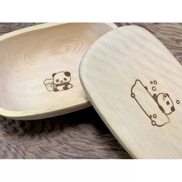 木曽檜 バスタブ型 弁当箱 【 パンダ 】 ランチ タブ ／ 津田瑞苑 ボウルが弁当箱に！ 木製 ヒノキ ガラスコート お弁当 奈良県 宇陀市