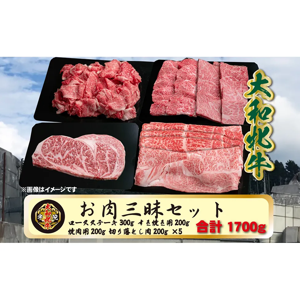 (冷凍) 大和牝牛 お肉 三昧 セット 1700g YMLS5 ／牛丼 肉じゃが カレー すき焼き しゃぶしゃぶ 焼肉 ステーキ 鉄板焼き バーベキュー アウトドア キャンプ 贈答用 贈り物 太田家 奈良県 宇陀市 ふるさと納税