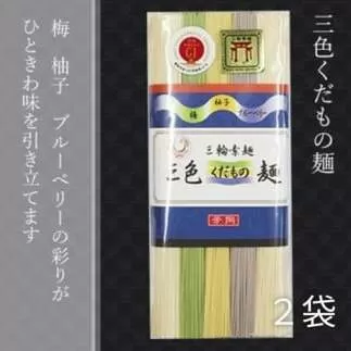 三輪素麺 三色くだもの麺 個包装 250g 2袋 (50g×5束) ／ 芳岡 柚子 梅 ブルーベリー 果物 ゆず ウメ 手延べ そうめん 職人の技 奈良県 宇陀市 父の日 母の日 引越し 贈答 | そうめん そうめん そうめん