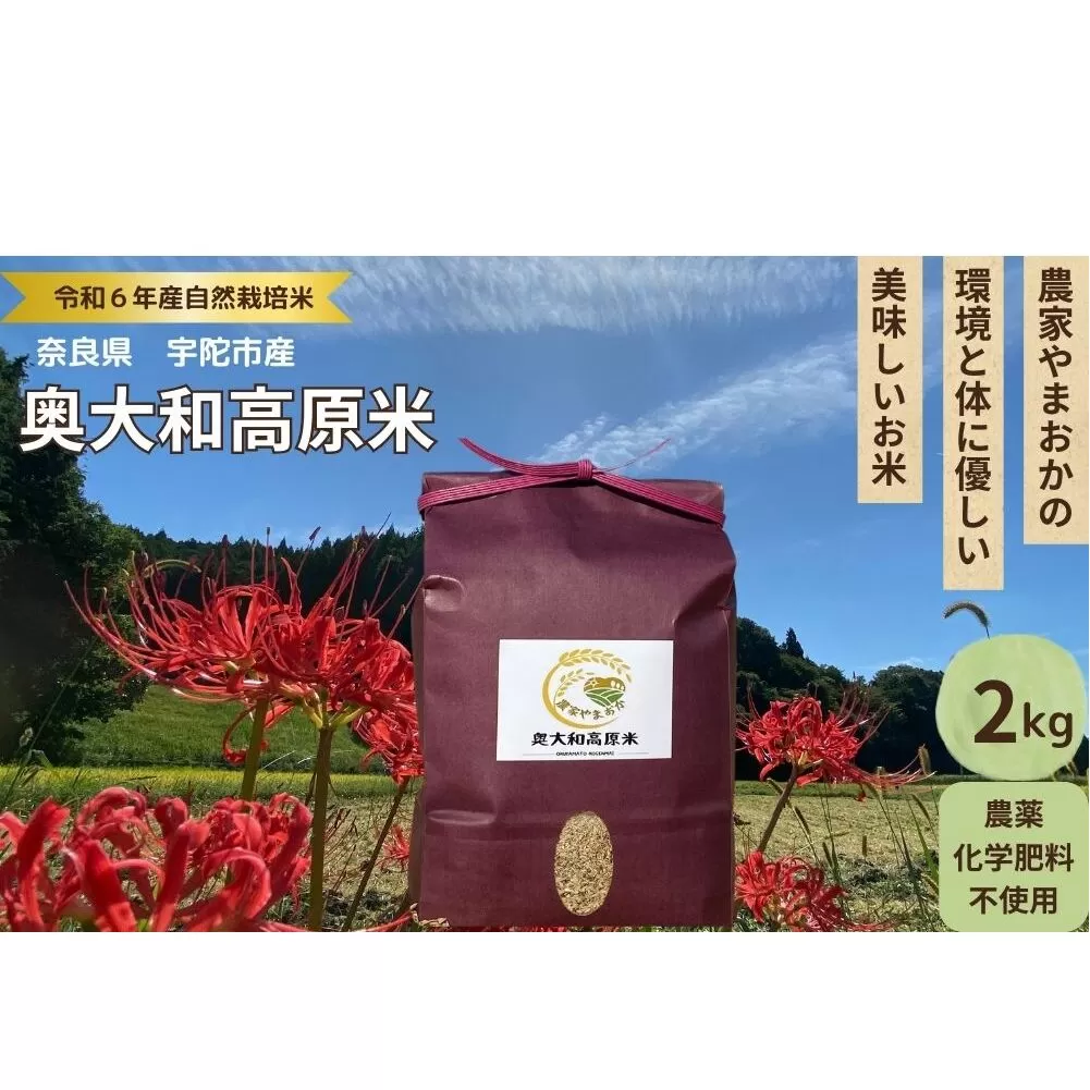 先行予約販売★自然栽培米★新米【令和6年産】玄米 2kg ９月末より順次発送/自然栽培米 新米 令和6年産 玄米  農家やまおか 無農薬 国産 お米 奈良県 宇陀市　送料無料 ふるさと納税 新米 