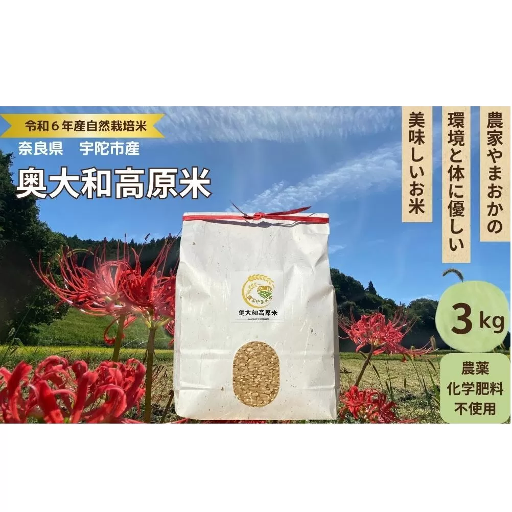 ★自然栽培米★新米【令和6年産】玄米 3kg ９月末より順次発送/自然栽培米 新米 令和6年産 玄米 農家やまおか 無農薬 国産 お米 奈良県 宇陀市 お米 玄米 送料無料