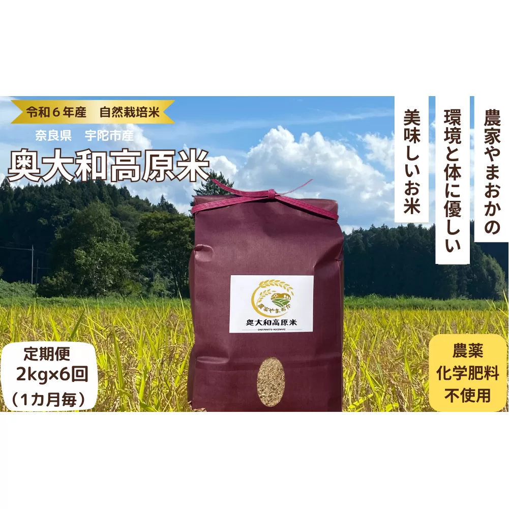 ★自然栽培米 ★定期便 毎月6回★新米 【令和6年産 】　玄米 2kg 9月末より順次発送 / 農家やまおか 自然栽培米 新米 令和6年産 玄米 無農薬 国産 お米 奈良県 宇陀市  ふるさと納税 送料無料