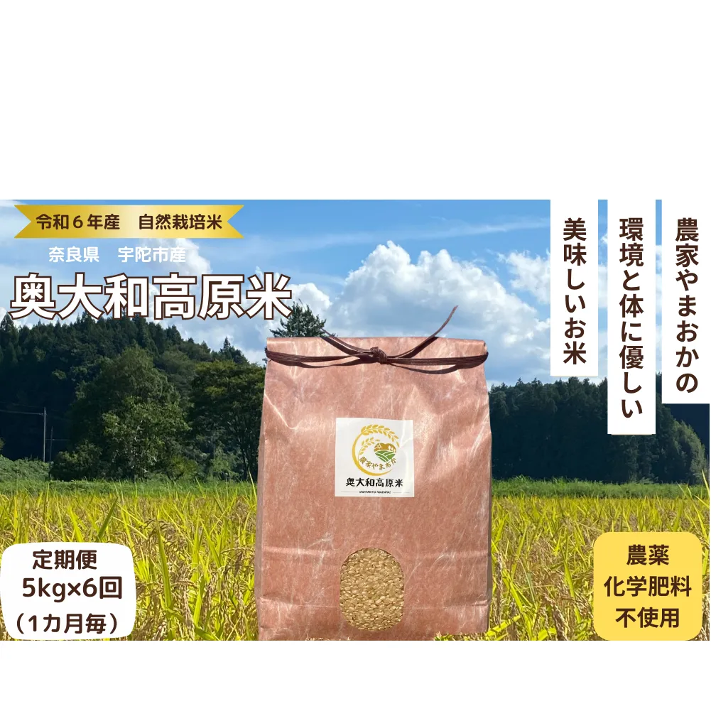 ★自然栽培米 ★定期便 毎月６回★新米 【令和6年産 】玄米 5kg ９月末より順次発送/自然栽培米 新米 令和6年産 玄米 農家やまおか 無農薬 国産 お米 奈良県 宇陀市 送料無料 ふるさと納税 新米
