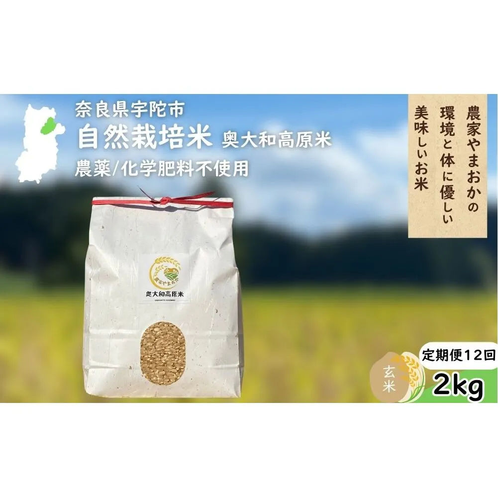【定期便12回】 自然栽培米 玄米 ＜令和7年産 2kg ＞ ／ ふるさと納税 無農薬 米 お米 一等米 こめ コメ 国産 新米 玄米 農家やまおか 奈良県 宇陀市