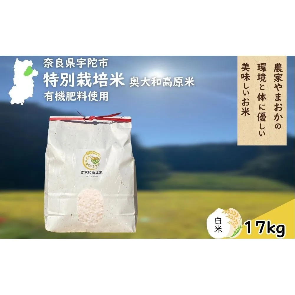 特別栽培米 ＜令和7年産 白米 17kg＞ / ふるさと納税 栽培期間中農薬不使用 米 お米 こめ コメ 国産 新米 玄米 農家やまおか 奈良県 宇陀市