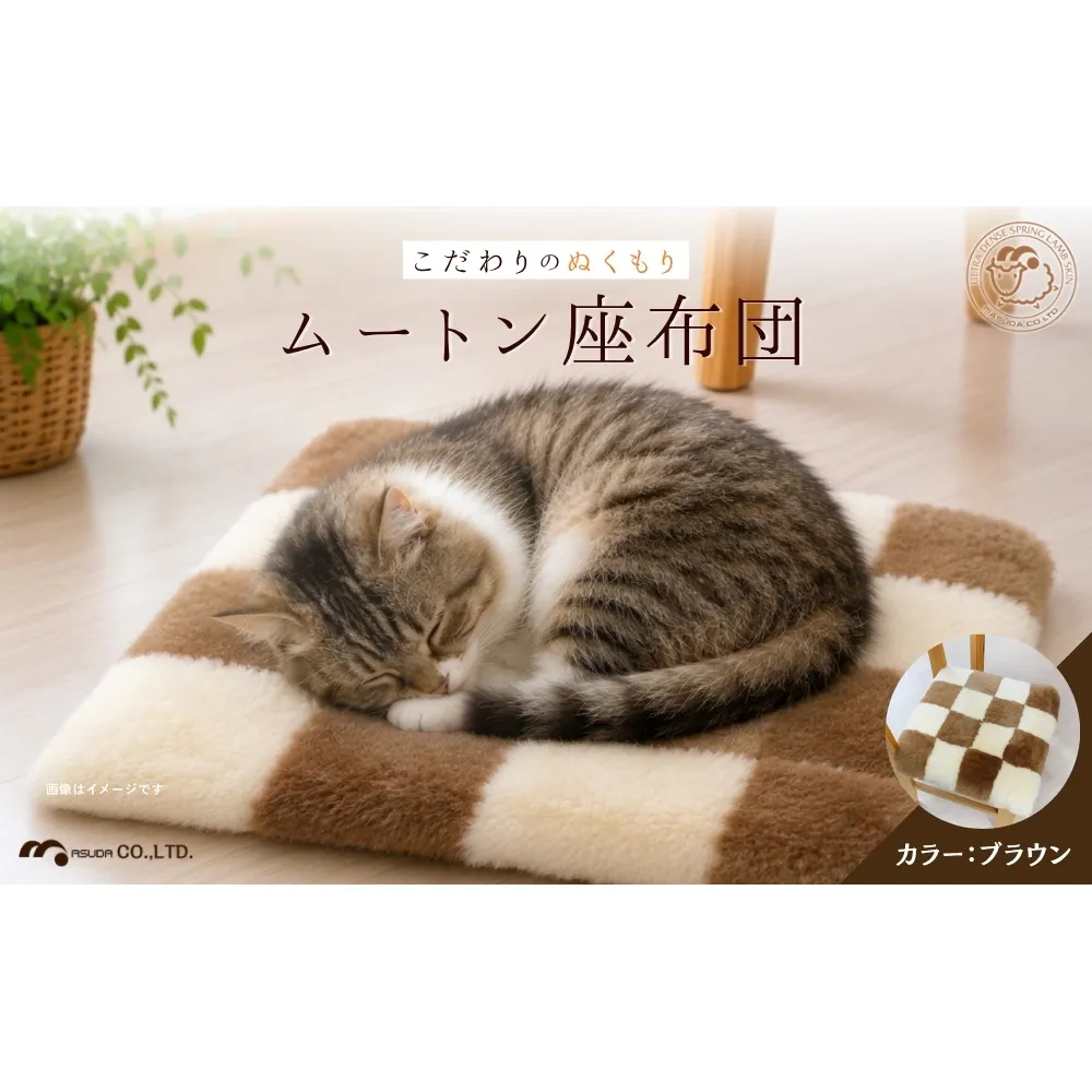奈良 (株)マスダ製 ムートン座布団 チェック柄 ブラウン 40cm×40cm／ ムートン 羊毛皮 羊毛 スプリングラム 100％使用 座布団 ラグ インテリア オールシーズン 通年 贈り物 プレゼント 誕生日 記念日 株式会社マスダ 奈良県 宇陀市 ふるさと納税 | ムートン 座布団 ムートン 座布団 ムートン 座布団