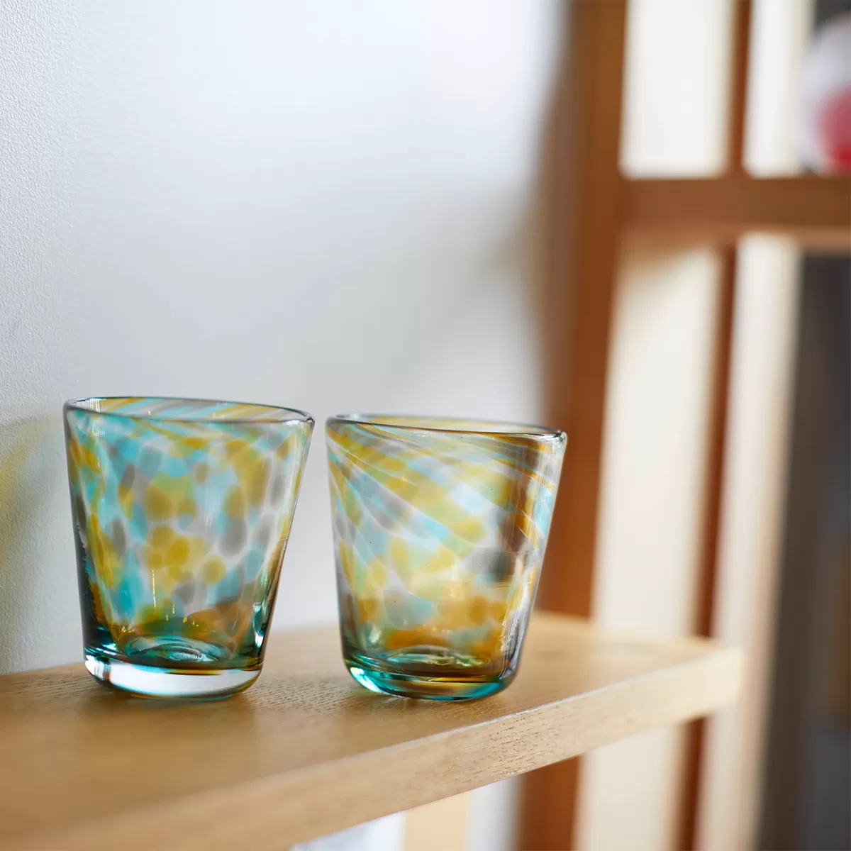 宙吹き硝子器・あすか三彩・ミニグラス2個セット