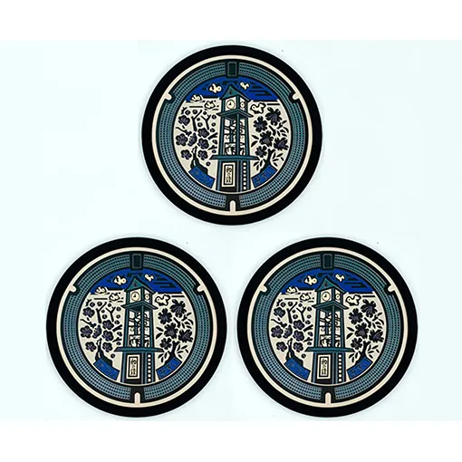 チタン製ミニチュアマンホール『王寺町』3枚組 雑貨 日用品 